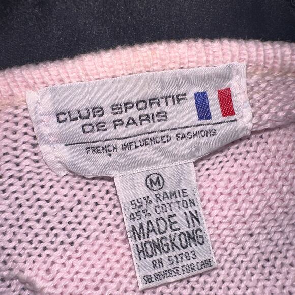 Vtg Club Sportif De Paris Pullover Sweater Size M Pink V Neck Floral Buttons - Picture 11 of 13